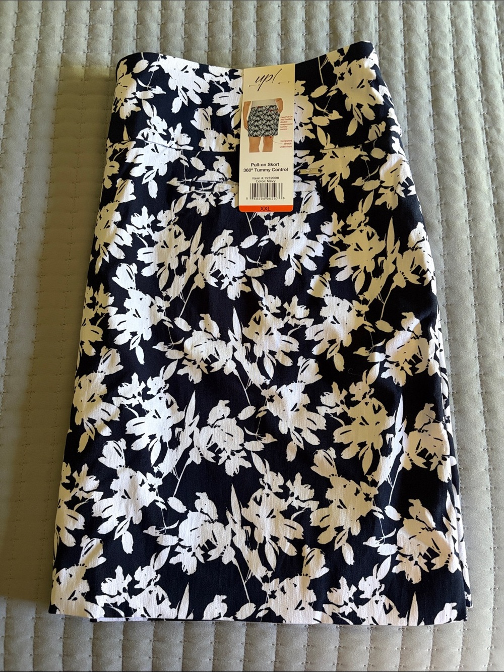 Navy and White Pull-On Skort with 360° Tummy Control